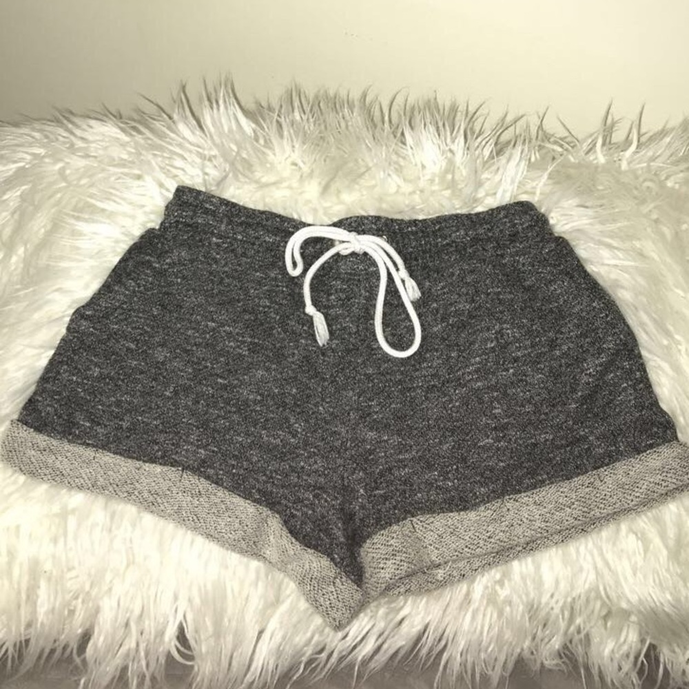 heathered grey shorts.